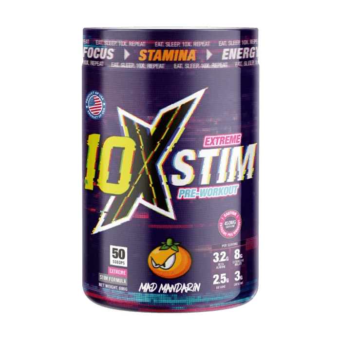 10x Stim Pre-workout 600g - Mad Mandarin  Flavour