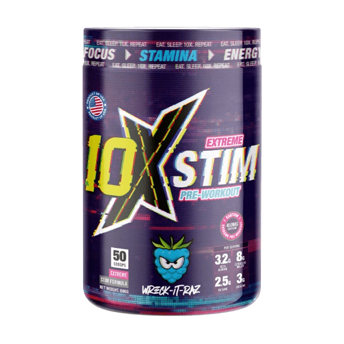 10x Stim Pre-workout 600g - Wreck it Raz Flavour